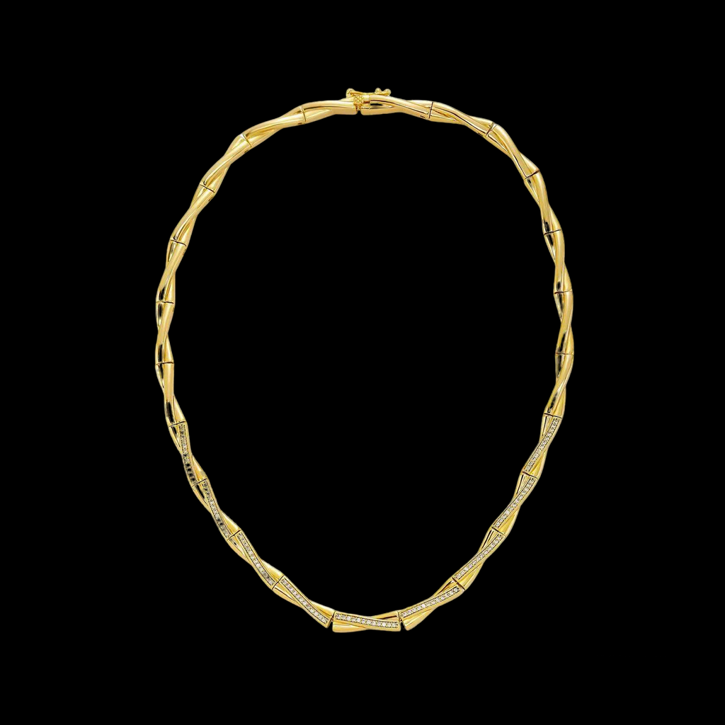 Gold Twisted Bamboo Link Necklace