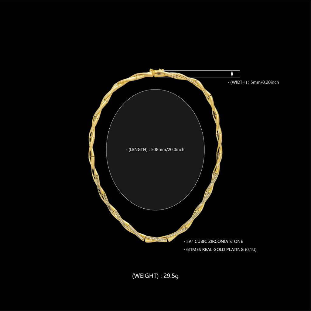 Gold Twisted Bamboo Link Necklace